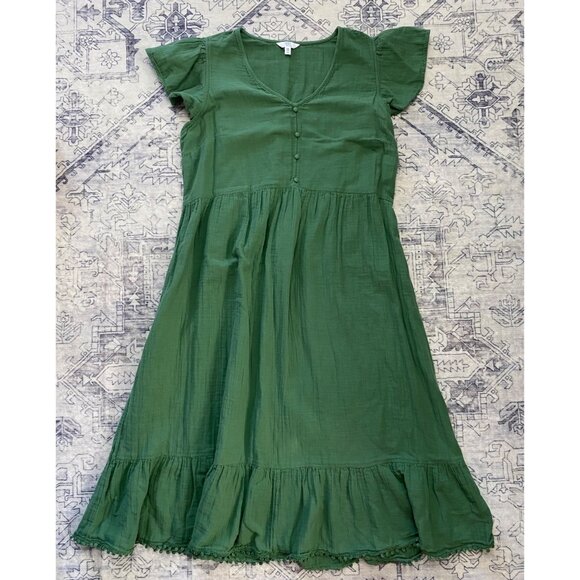Time and Tru Dresses & Skirts - Green Flutter Sleeve Midi Dress XXL (20) Time And Tru 100% Cotton Cottagecore